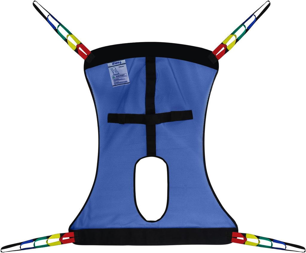 Full Body Universal Patient Lift Sling Mesh Medium with Commode Opening for Shower Toileting, Blue