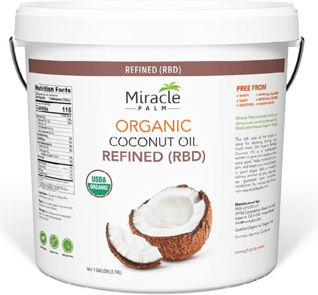 Organic Refined Coconut Oil (RBD) | Gallon Pail | by Miracle Palm
