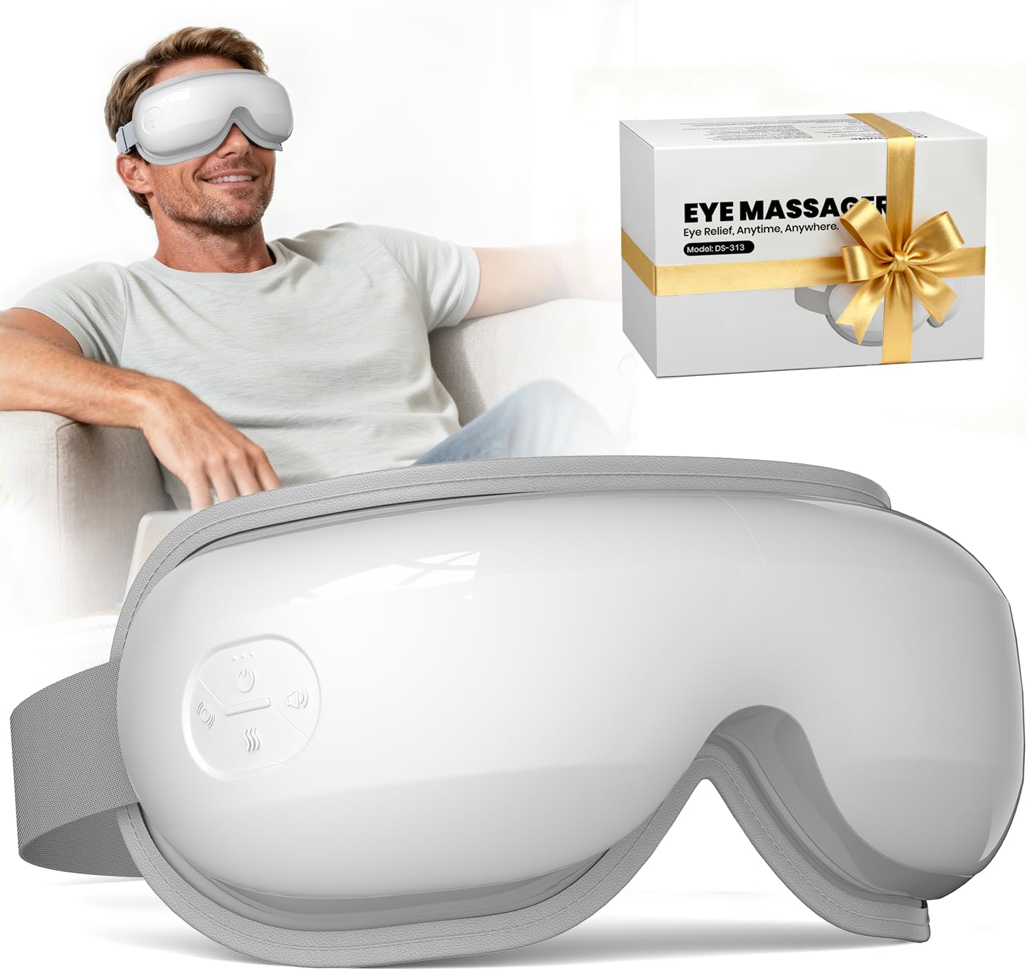 Eye Massager, Heated Eye Mask for Migraines/Strain/Dry Eyes Relief, Smart Sleep Mask with Heat & Bluetooth Music, Mothers Day Gifts for Mom, Birthday Gifts for Women Men