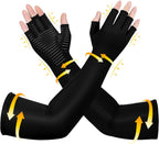Long Copper Compression Arthritis Gloves for Women & Men, Medical Arm & Hand Compression Gloves, Fingerless Pressuse Gloves, Hand Support Sleeves for Carpal Tunnel, Lymphedema, Hand Pain, Edema