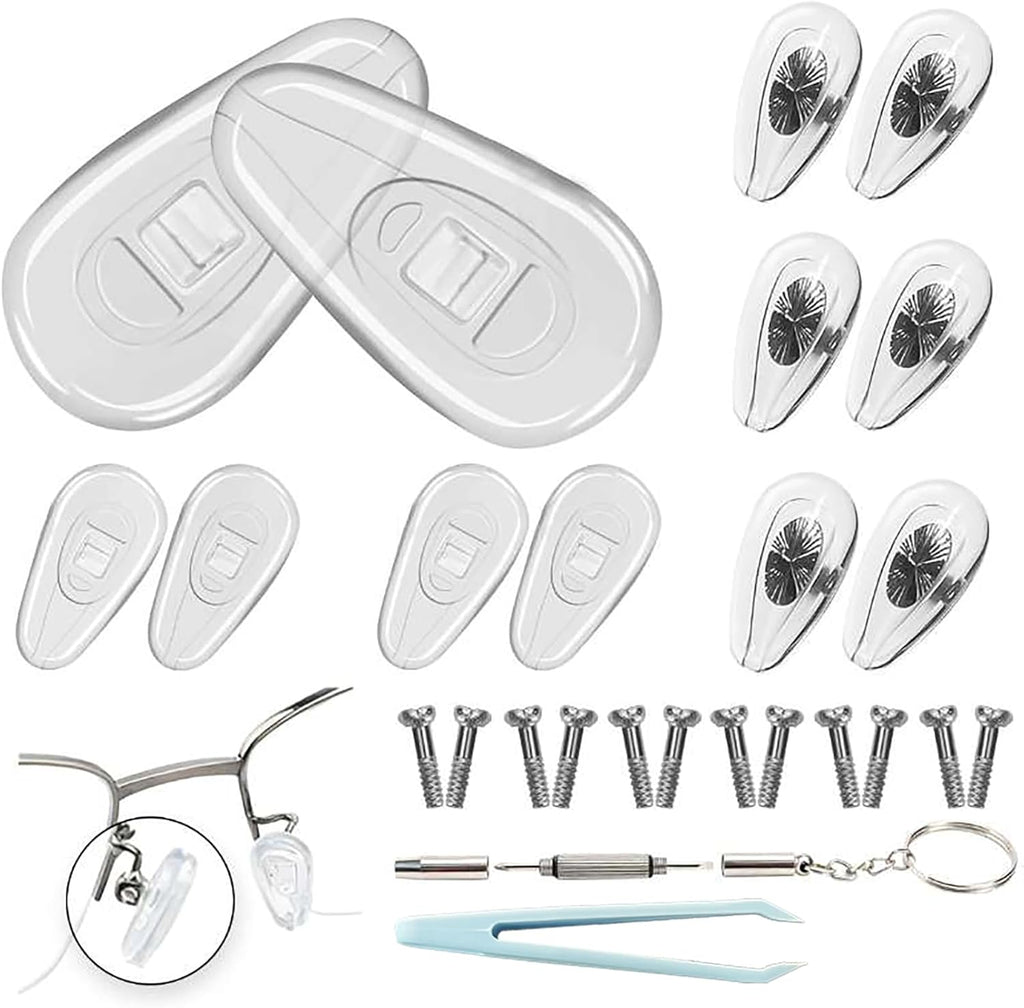 Eyeglass Nose Pads, 6 Pairs of Screw-in Thick Silicone Air Chamber Nose Pads, Glasses Repair Kit with Screwdriver and Micro Screws