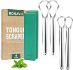 RONAVO Tongue Scraper Cleaner for Adults and Kids with Handy Travel Case, Professional Heavy Duty Scraper, Healthy Oral Care, Fights Bad Breath Odor, Easy to Use, 2 Sizes (4 Pack)