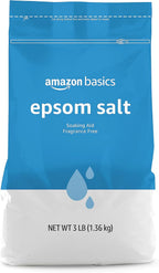 Amazon Basics Epsom Salt Soak, Unscented, Magnesium Sulfate USP, Muscle and Feet Relaxation, Resealable Bag, 3 Pound