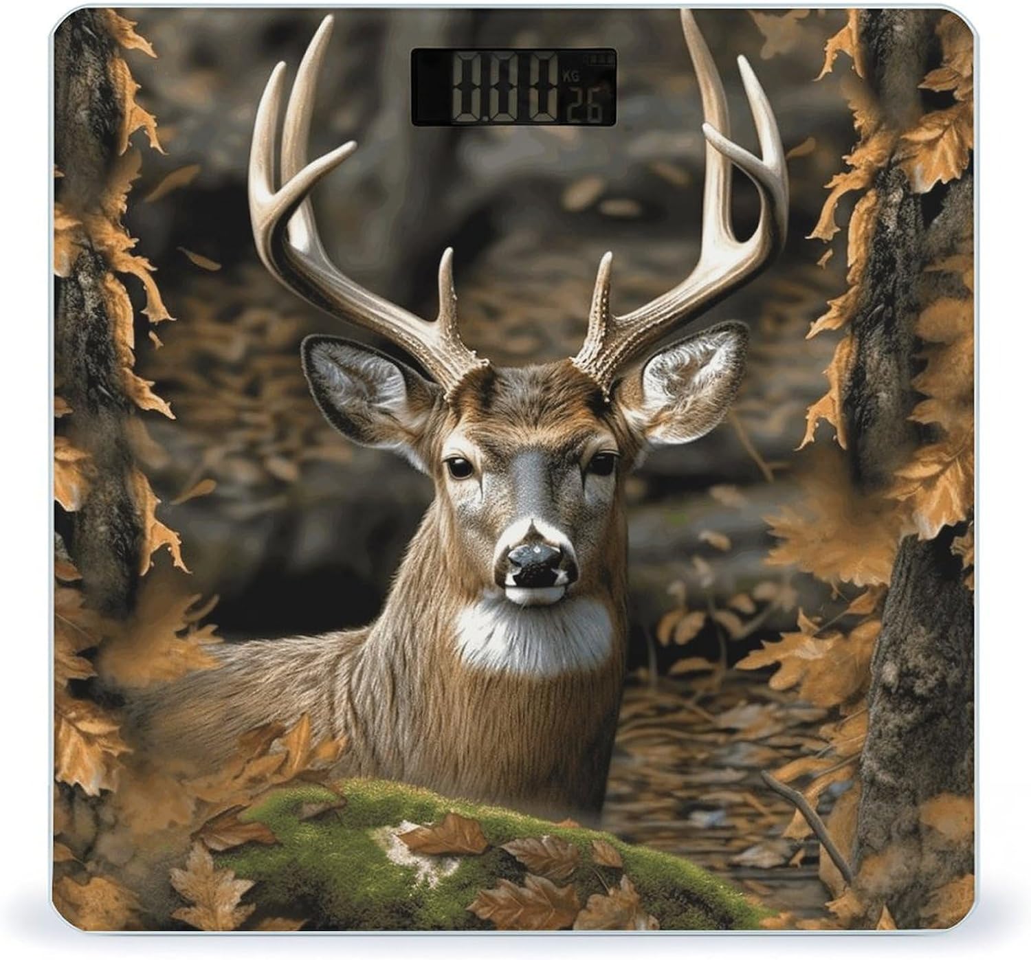 Camouflage Deer Scale for Body Weight Highly Accurate Digital Bathroom Body Scale Bright LCD Display & Large Clear Numbers Tempered Glass Safe Rounded Corners for Home Use
