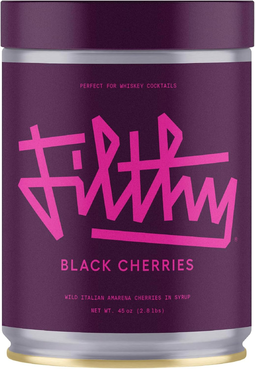 Filthy Cocktail Amarena Black Cherries, Premium Cocktail Garnish, All Natural Wild Italian Amarena Black Cherry, Non-GMO, Gluten Free, Vegan, Slow-Cooked, 45 Oz Tin, 170 Cherries