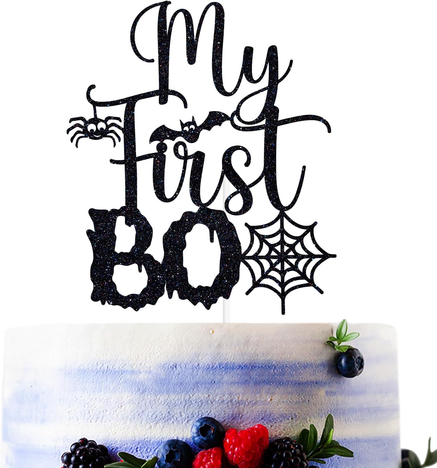 Black Glitter My First Boo Cake Topper, Spooky One/Happy 1st Halloween, Ghost Ghoul Halloween Baby's 1st Birthday Baby Shower Party Decorations Supplies