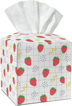 Strawberry Tissue Box Covers Square, Leather Tissue Box Holders Decorative for Car Nightstand Home Office Bathroom Organizer, Square Facial Paper Organizer Home Decor -016