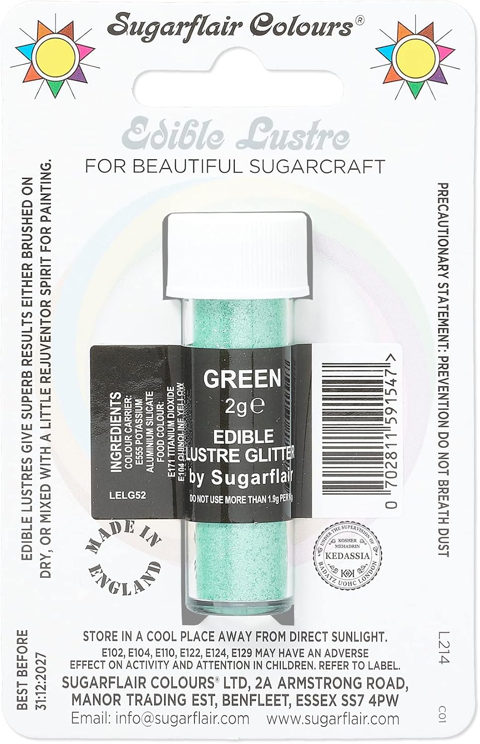 Sugarflair GREEN Sugarcraft Edible Lustre Glitter Sparkly Shimmer Decorating