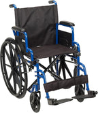 Drive Medical Blue Streak Lightweight Wheelchair - Portable Folding Mobility Aid - Swing-Away Footrests - Desk Arms - Durable Steel Frame - Easy Transport & Storage - 18-Inch Seat
