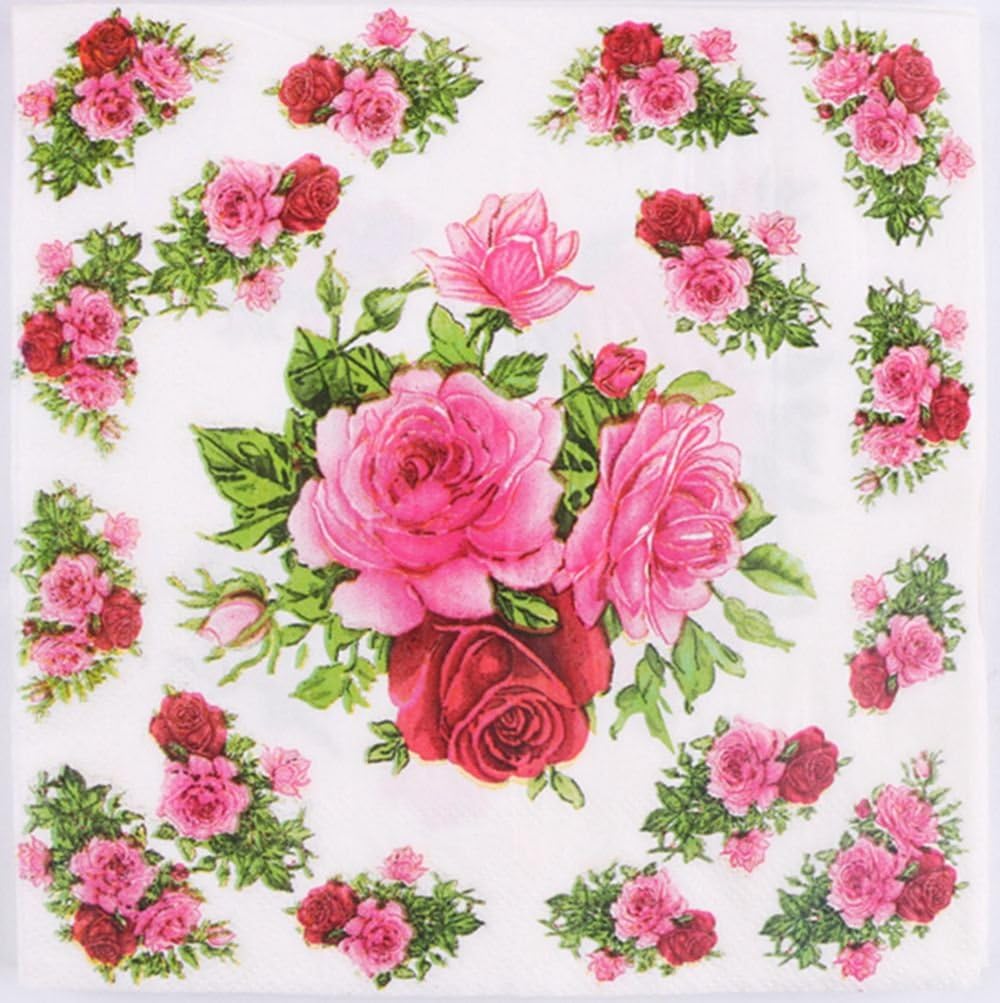 Flower Paper Napkins,Luncheon Party Napkins Serviettes 40 Count 2-Ply, 13 x 13 Inch