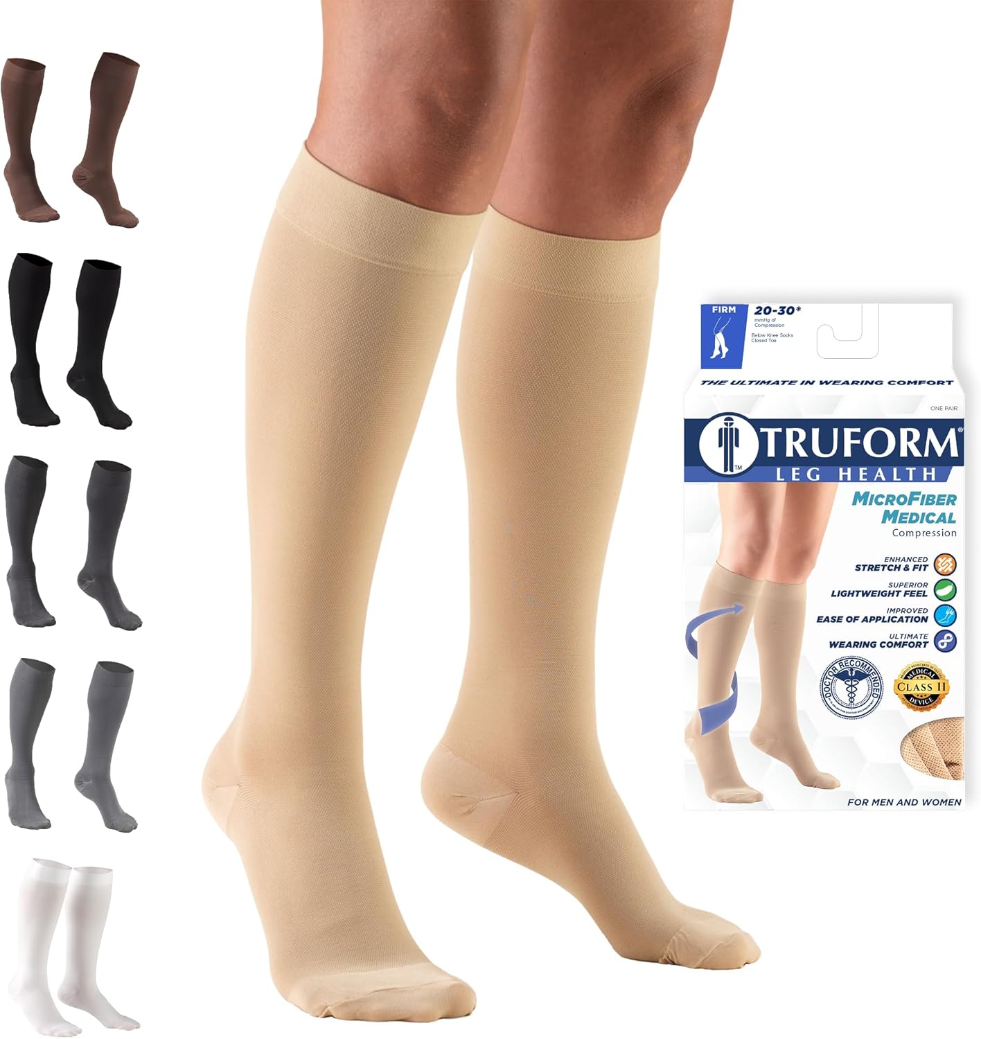 Truform 20-30 mmHg Compression Stockings for Men and Women, Knee High Length, Closed Toe, Beige, X-Large
