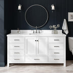 ARIEL Cambridge 66-inch Bathroom Vanity with Sink,Solid Wood, 1.5-inch Pure White Quartz Countertop & Backsplash, Single Rectangular Porcelain Sink, 2 Soft Closing Doors, 9 Dovetail Drawers, White