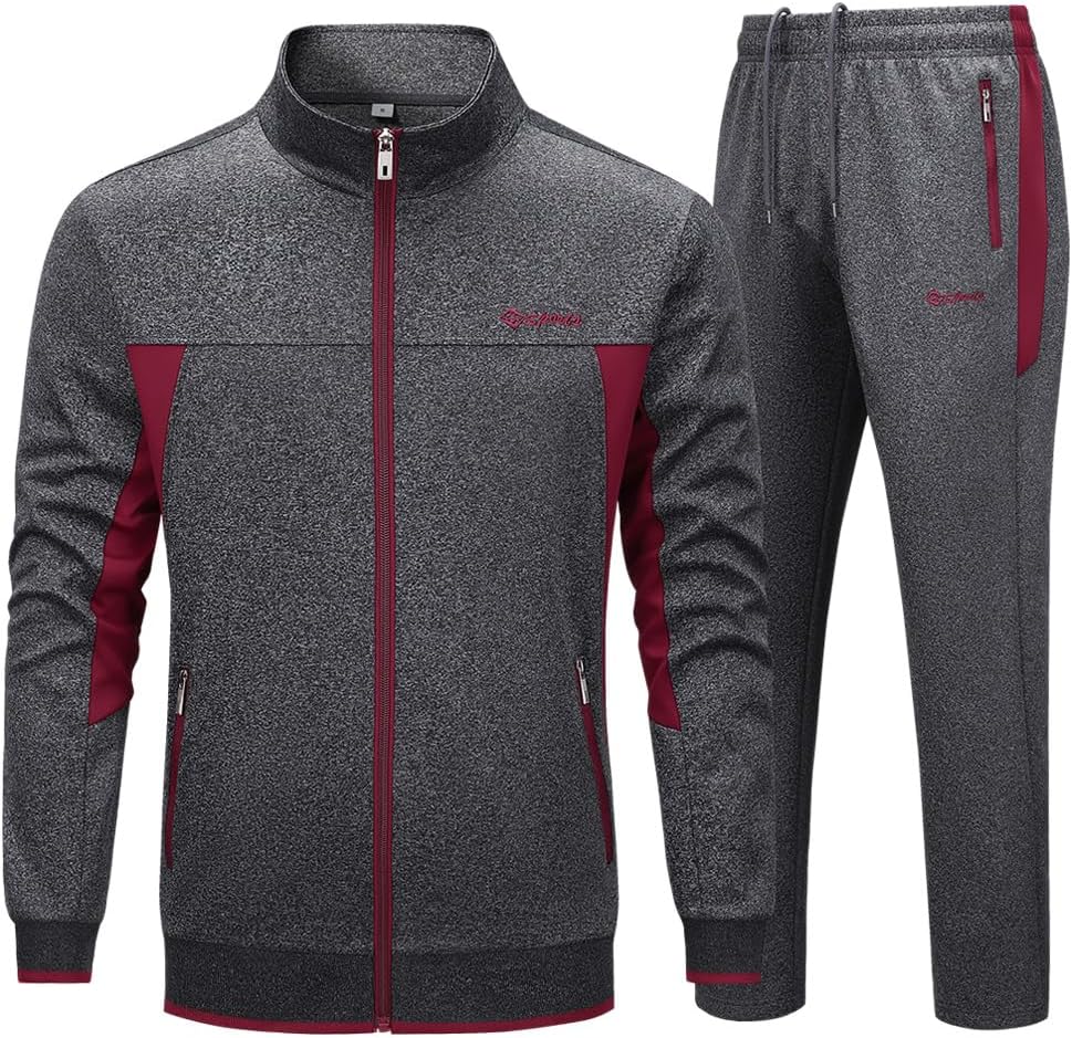Men's Casual Tracksuit Long Sleeve Sweatsuit Athletic Set Full Zip Running Jogging Sports Jacket and Pants