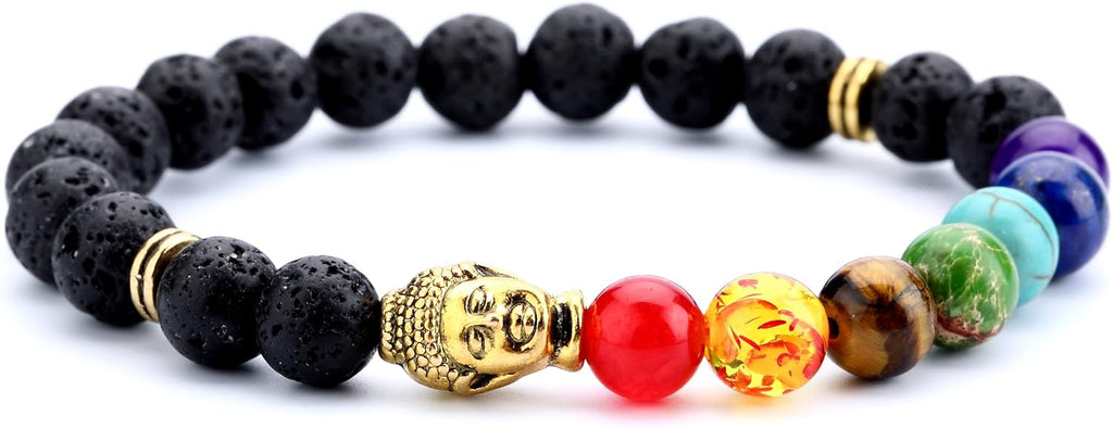 Hamoery Men Women 8mm Lava Rock 7 Chakra Beads Chakra Bracelet Braided Rope Natural Stone Yoga Bracelet Bangle