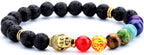 Hamoery Men Women 8mm Lava Rock 7 Chakra Beads Chakra Bracelet Braided Rope Natural Stone Yoga Bracelet Bangle