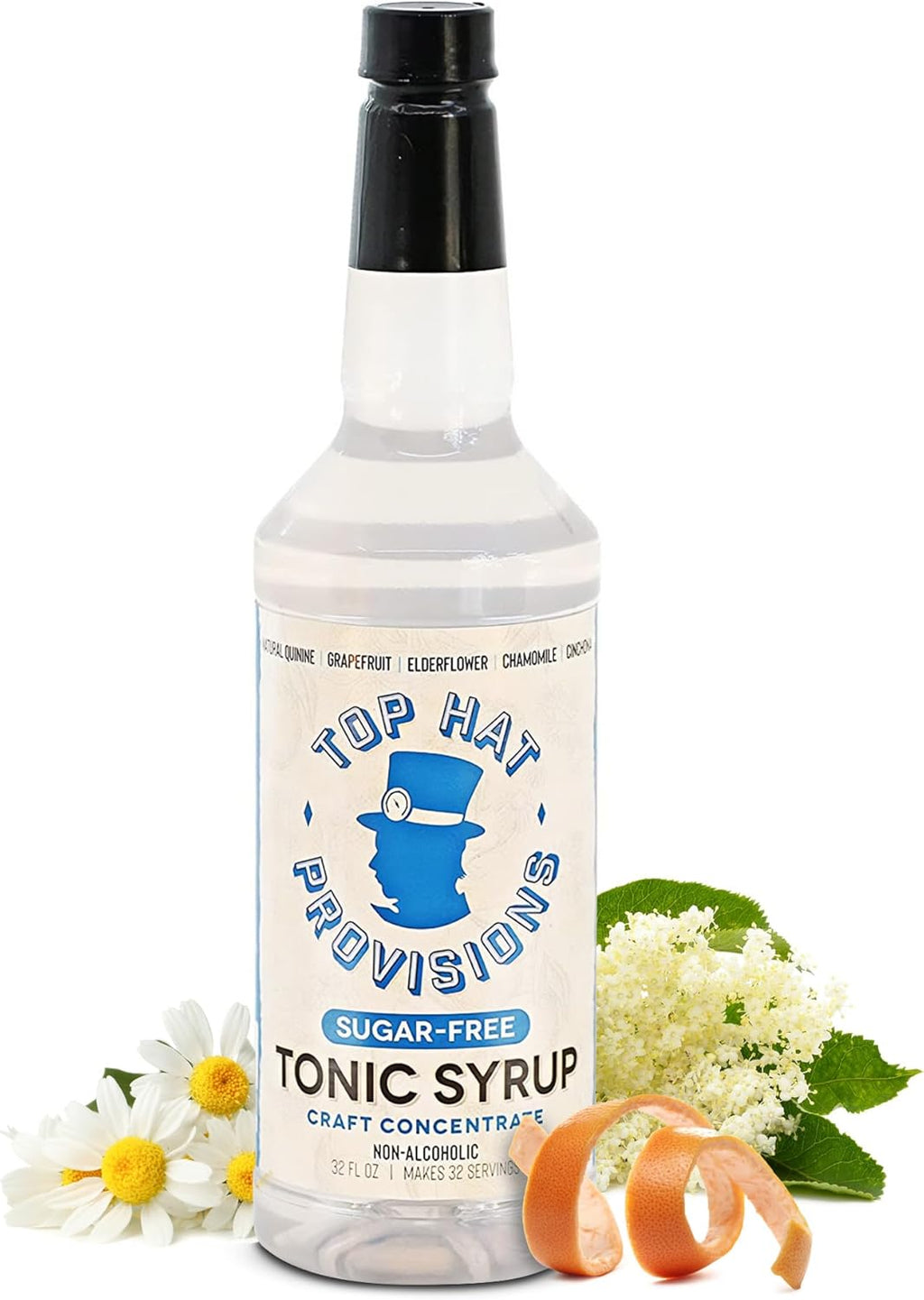 Top Hat Keto Sugar Free Tonic Syrup - 5x Diet Tonic Water Quinine Concentrate - Organic Monk Fruit - Craft Soda Mixer for Skinny Cocktail Drinks - Just Add Seltzer Water - 32oz Bottle