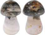 Nupuyai Pack of 2 Mini Carved Crystal Mushroom Figurine Pocket Stone for Anxiety Relax, Polished Mushroom Sculpture Decor for Garden Home, 1.3-1.5'', Ocean Jasper