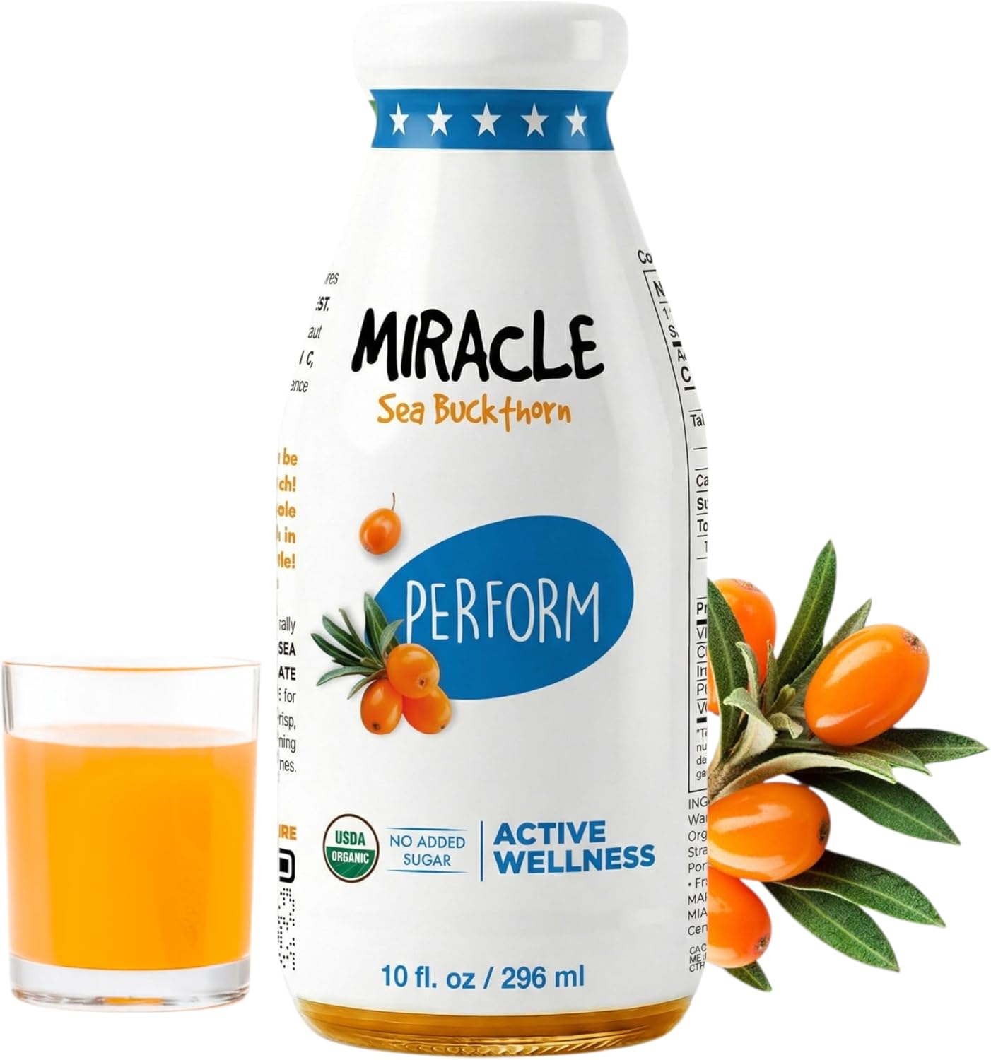 Miracle Sea Buckthorn PERFORM – Organic Sea Buckthorn Juice Drink for Energy, Hydration & Performance– Natural Omega 7 & Antioxidant Support – Pure Sea Buckthorn Berry Natural Focus, Recovery & Antioxidants – No Added Sugar – 10 fl oz Glass Bottle