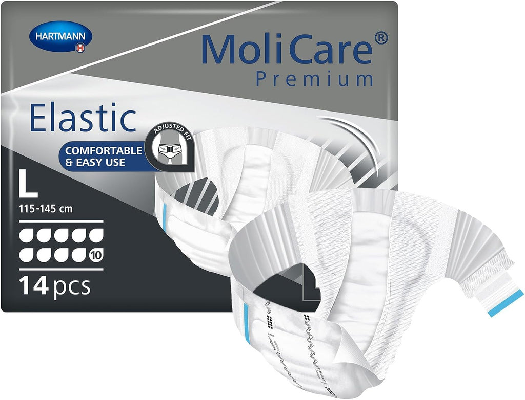 MoliCare Premium Incontinence Brief, 10D - Heavy Absorbency Adult Diaper with Refastenable Tabs - Unisex, Size Large, 14 Count, 1 Pack