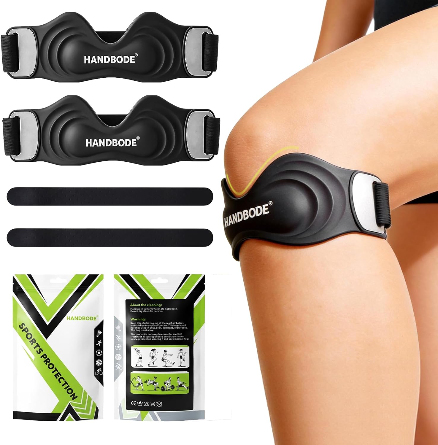 Patellar Tendon Support Strap, Silicone Knee Brace for men women, Adjustable Patella Band Support for Hiking, Running, Jumpers Knee, Osgood Schlatter, 2 PCS