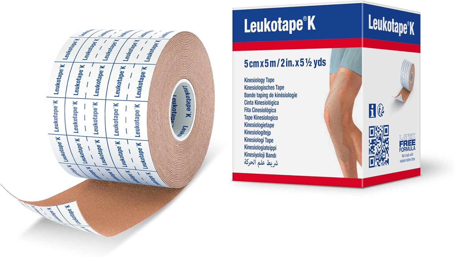 Leukotape K Kinesiology Tape – Water-Repellent, Skin-Friendly, Stays in Place for up to 9 Days - 2 in x 5.5 yds, Tan, 1 Roll