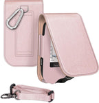 MEDMAX PU Protective Case with Detachable Hanging Lanyard for Freestyle Libre 3 2 / Libre Reader, Lightweight Shockproof Diabetic Storage Neck Sling Carrying Case with Carabiner Clip (Rose Gold)