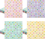 100 Pcs Colorful Square Paper Napkins Disposable Pastel Plaid Stripes Scallop Polka Dots Paper Napkins Cocktail Tableware Party Favors for Birthday wedding(Colorful,Polka Dots)