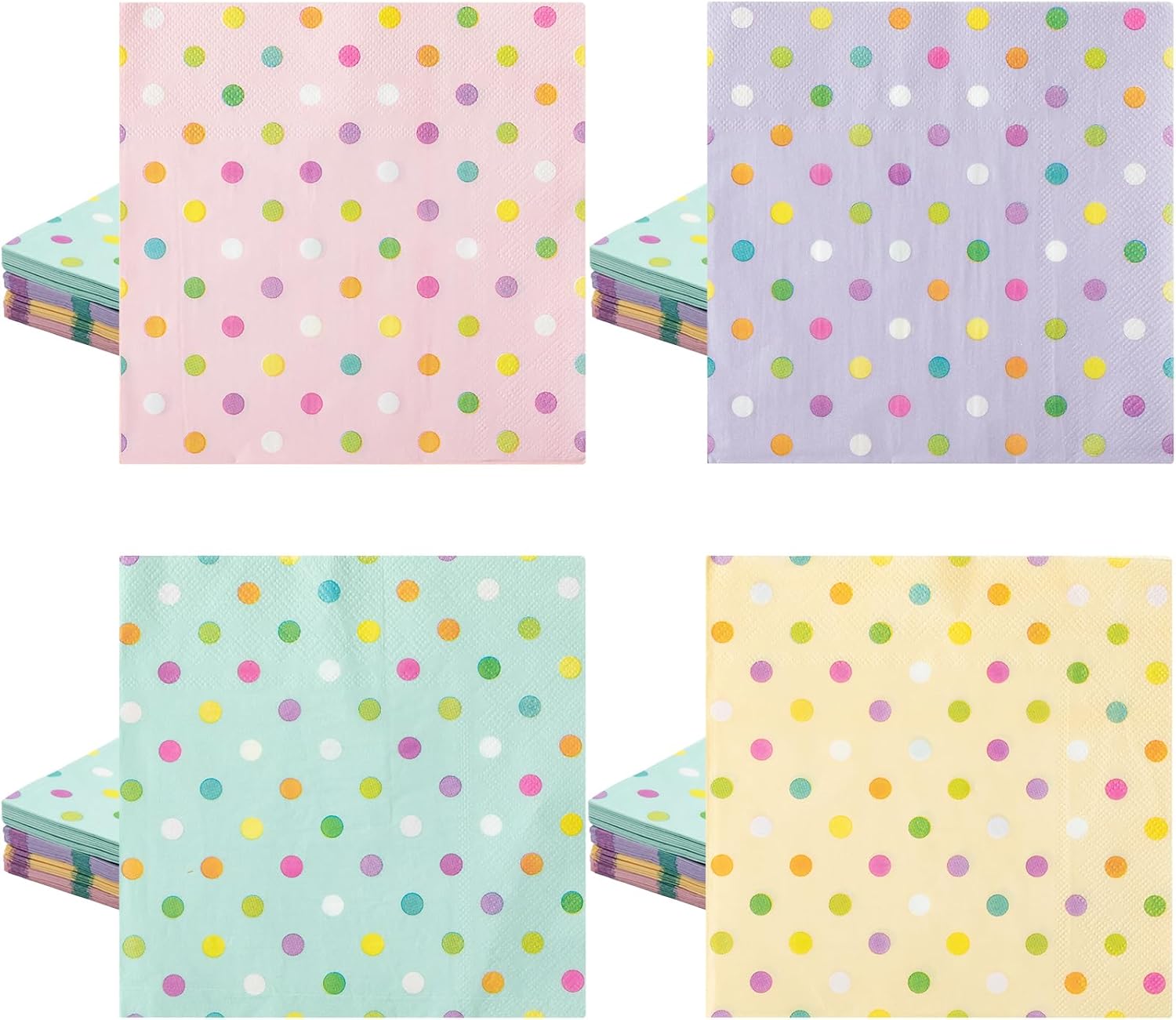 100 Pcs Colorful Square Paper Napkins Disposable Pastel Plaid Stripes Scallop Polka Dots Paper Napkins Cocktail Tableware Party Favors for Birthday wedding(Colorful,Polka Dots)