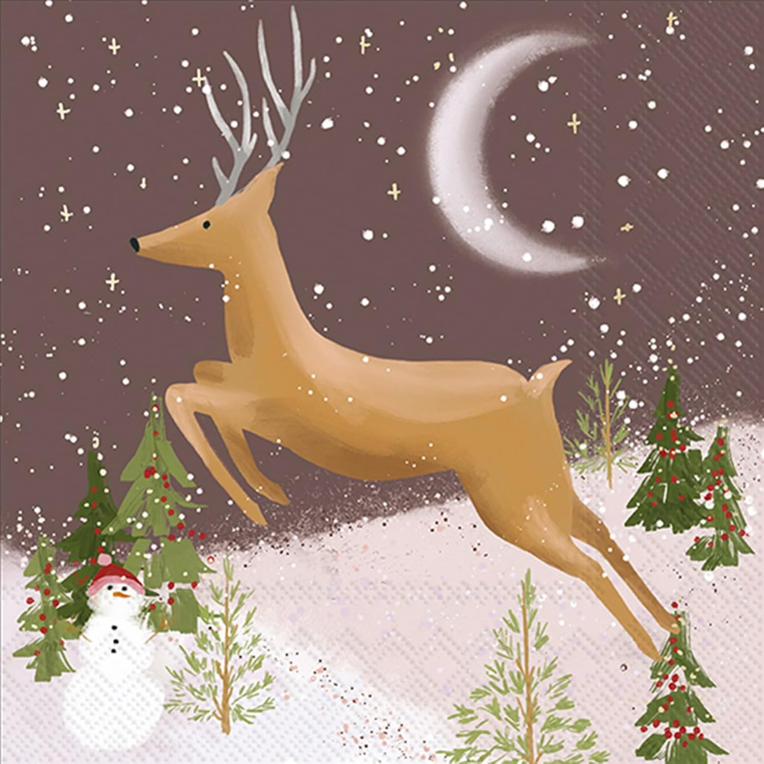 IHR Ideal Home Range Cocktail Napkins Disposable 3-Ply Paper Party Napkin Pack, 5" x 5", Leaping Deer, 20-Count