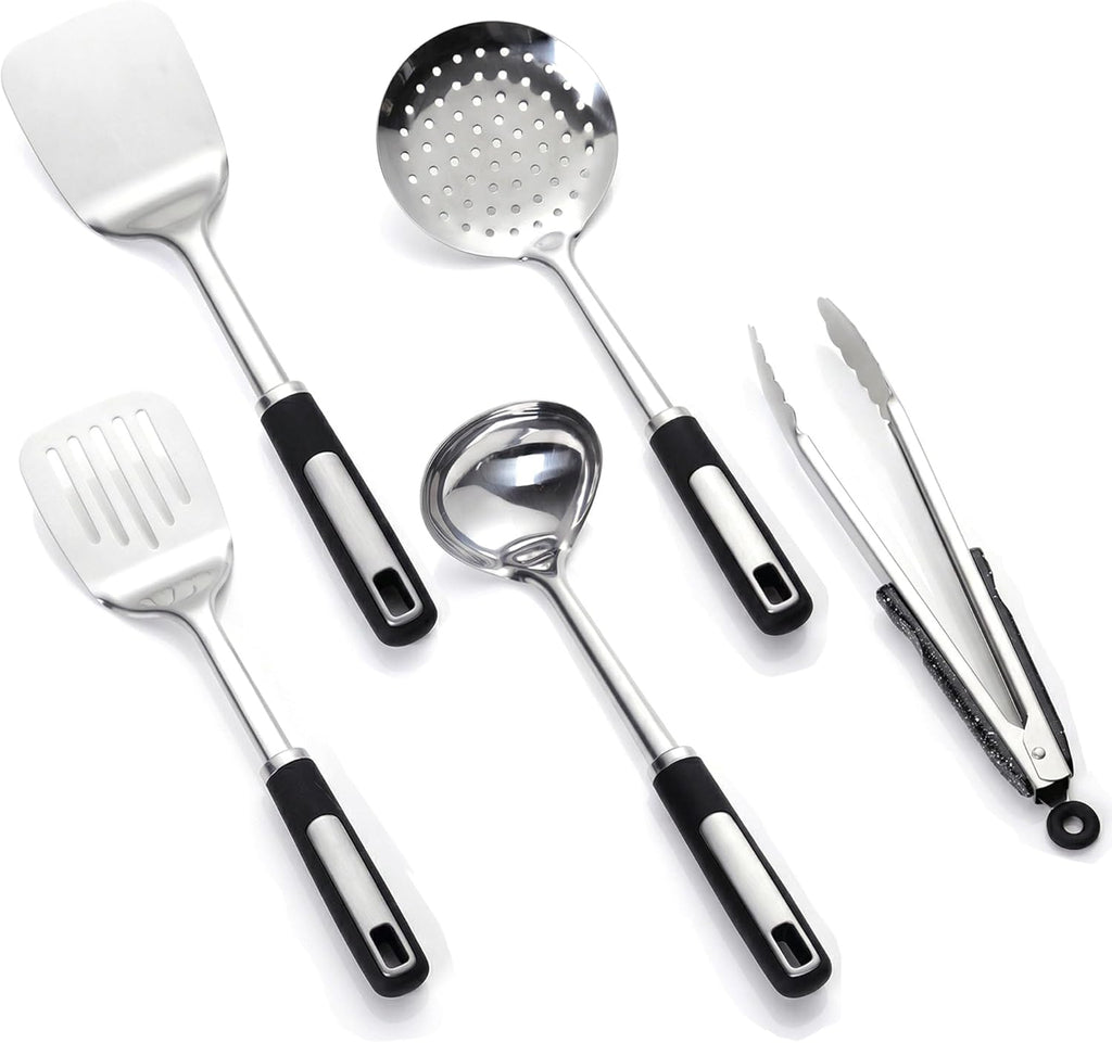 Stainless Cooking Utensils,Heavy-Duty Thickened Cooking Utensils,Kitchen Tools Include Solid & Slotted Spatula,Soup Ladle,Egg Whisk,Tongs,Skimmers