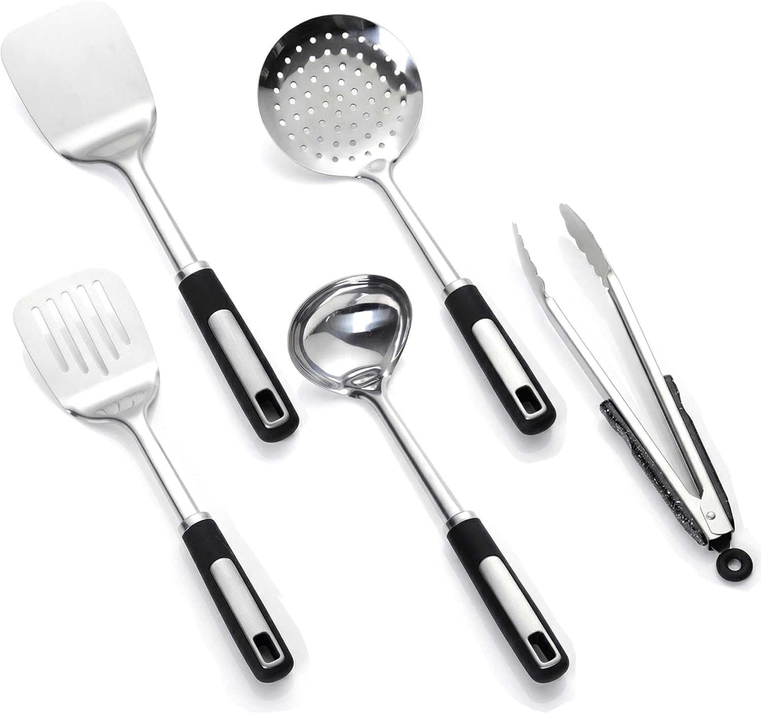 Stainless Cooking Utensils,Heavy-Duty Thickened Cooking Utensils,Kitchen Tools Include Solid & Slotted Spatula,Soup Ladle,Egg Whisk,Tongs,Skimmers