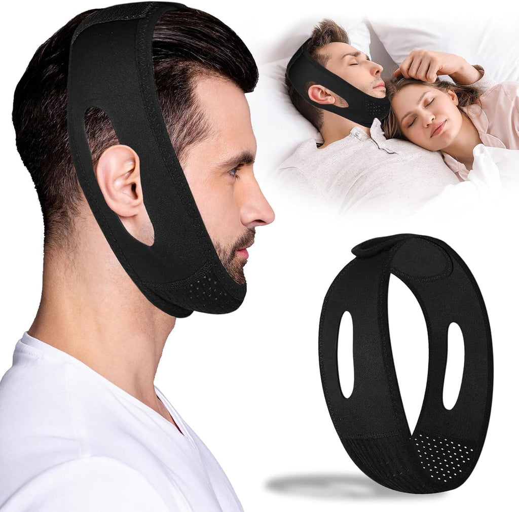 Chin Strap for Sleeping - Anti Snoring Devices - Comfortable Stop Snoring Solution - Adjustable Breathable - Simple and Effective Anti Snoring Chin Strap (Black)-YXGCC