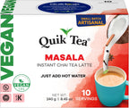 QuikTea Vegan Masala Chai Tea Latte – 10 Count, Bold Masala Flavor, Naturally Caffeine-Light, No Preservatives – Just Add Hot Water