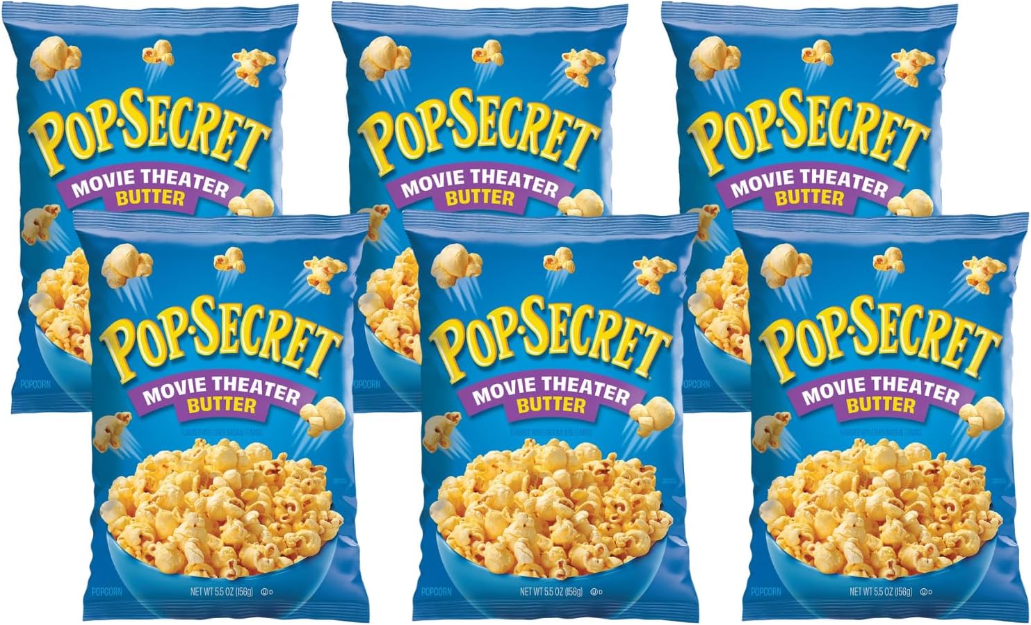 Pop Secret Movie Theater Butter Ready To Eat Popcorn, 5.5oz Bag (Pack of 6) - Made with Non-GMO Corn, Certified Gluten Free, 100% Whole Grain
