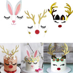Reindeer decoration Reindeer cake Christmas cake top decoration Reindeer cake top eyelashes nose ears Easter Christmas Halloween party cake emoji