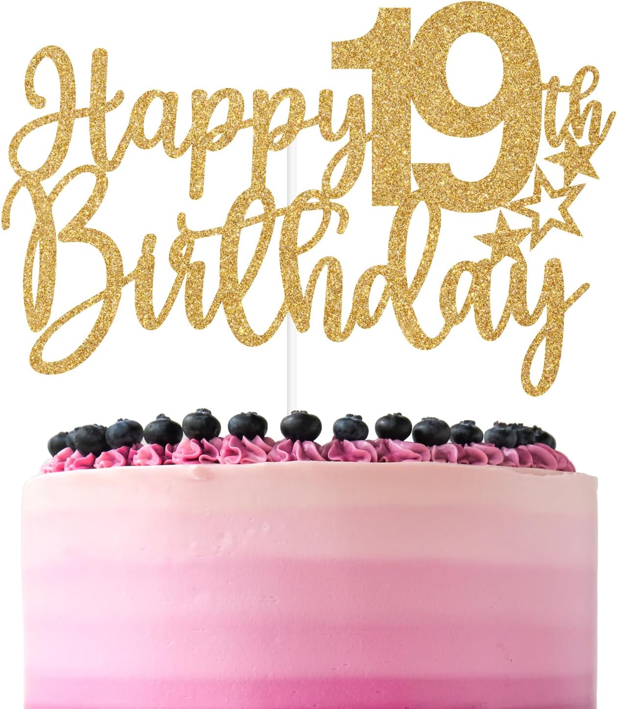Gold Glitter Happy 19th Birthday Cake Topper, Cheers to 19 Years/Hello 19/Level 19 Unlocked, Funny 19th Birthday Party Decorations for Adult Boys Girls