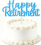 2pcs Blue Glitter Retirement Cake Topper Happy Retirement Cake Toppers Party Decor Cake Decorations Retired Party Happy Sign For Men Women