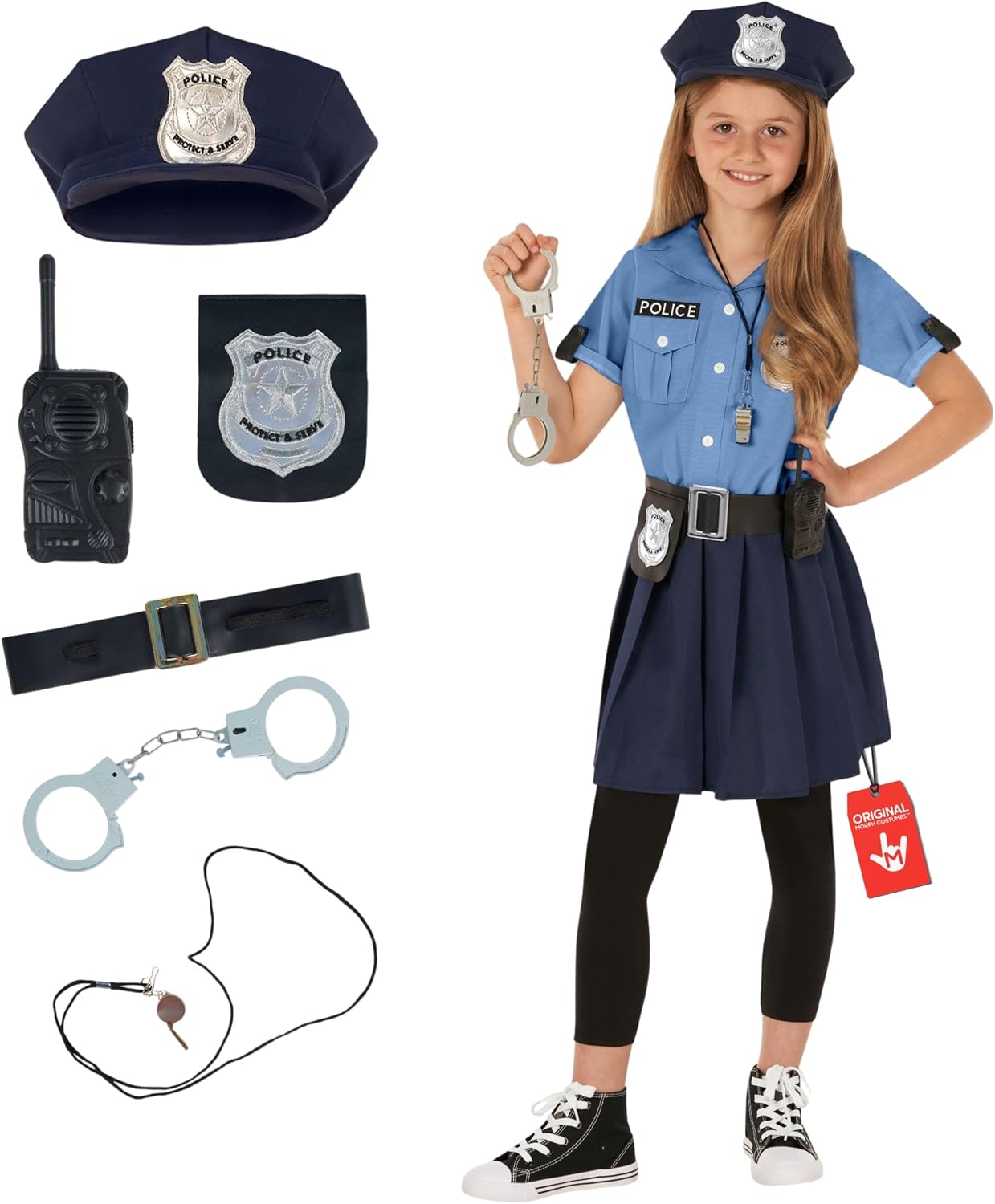 Morph Police Officer Costume For Girls, Cop Costume For Girls, Girl Police Officer Costumes Blue, Kids Halloween Costumes
