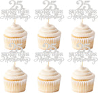 24 PCS 25th Anniversary Cupcake Toppers 25 Sliver Years Anniversary Cupcake Picks Cheers to 25 Years Wedding Anniversary Happy 25th Birthday Party Cake Decorations Supplies