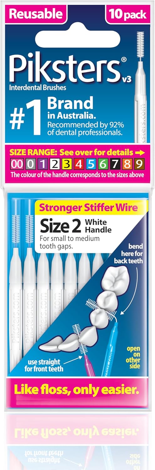 Piksters Interdental Brushes, Size 2, White Handle