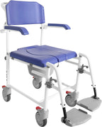 KMINA Shower Chair with Wheels for Elderly (Version 2.0 Improved Brakes), Adjustable Commode Rolling Chair, Blue, PRO Model