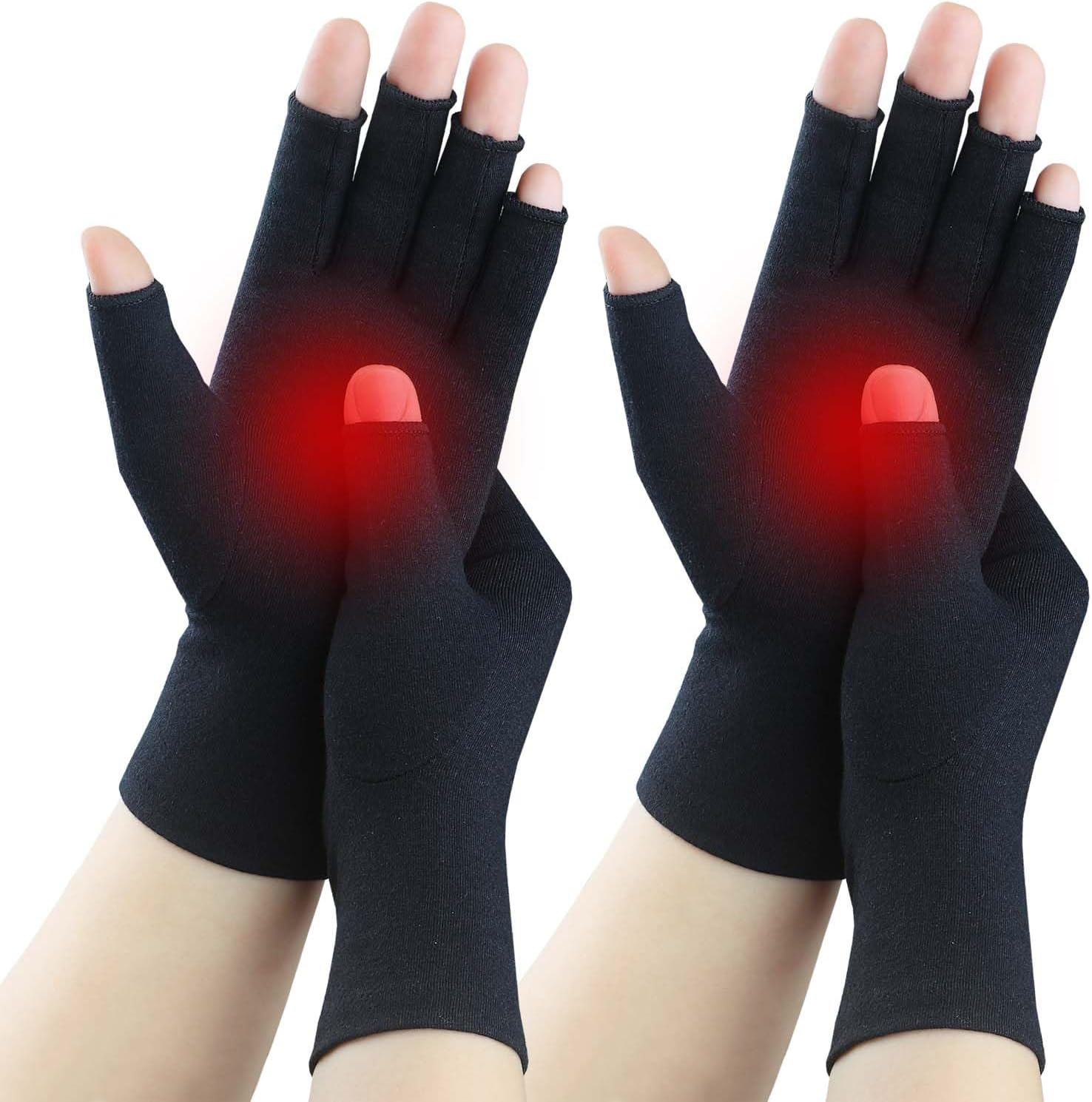2 Pairs Fingerless Arthritis Compression Gloves for Women Men, Hand Glove Support and Warmth, Relieve Pain from Carpal Tunnel, Rheumatoid, Osteoarthritis, RSI, Typing (Pure Black+Pure Black, M)