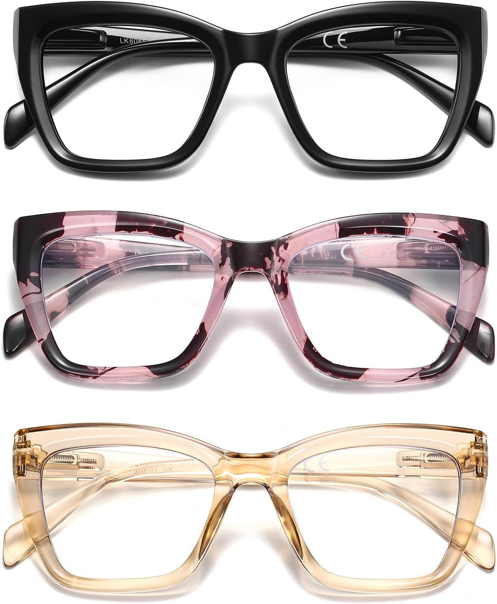 LKEYE Oversized Reading Glasses Women Men Oprah Style Blue Light Blocking Computer Square Reader Spring Hinge Eyewear LK6085