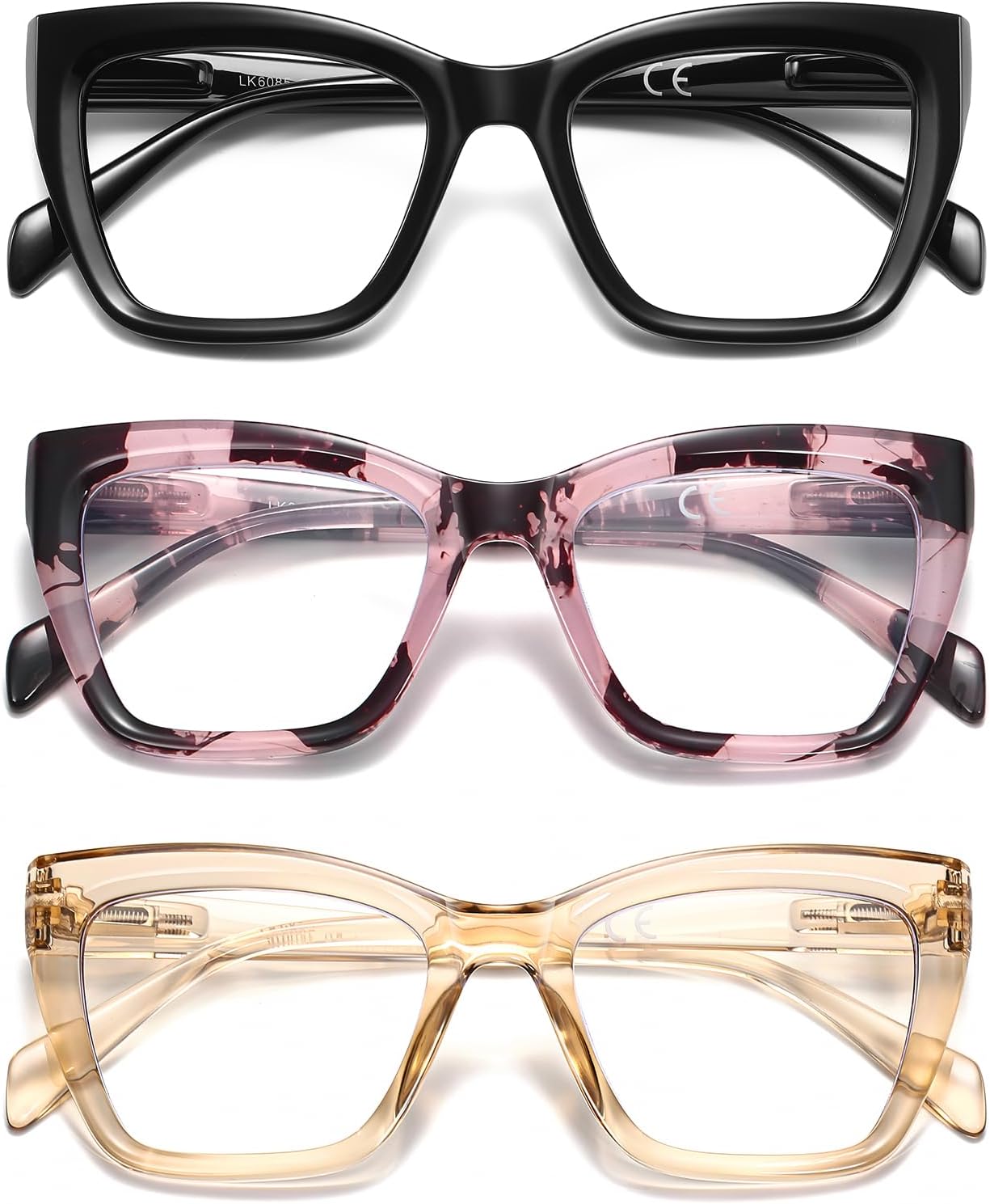 LKEYE Oversized Reading Glasses Women Men Oprah Style Blue Light Blocking Computer Square Reader Spring Hinge Eyewear LK6085
