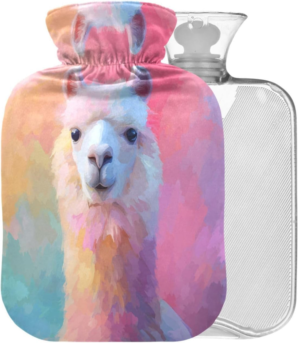 Pink Alpaca Hot Water Bottle with Cover 2L Large Warm Water Bag for Pain Relief Hot Cold Compress