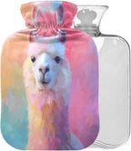 Pink Alpaca Hot Water Bottle with Cover 2L Large Warm Water Bag for Pain Relief Hot Cold Compress