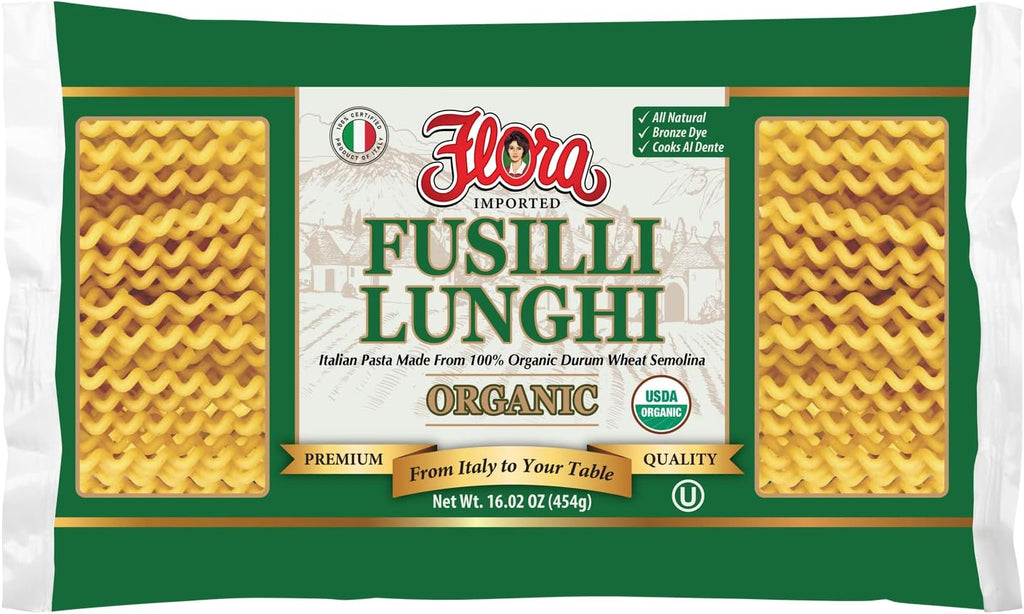 Organic Fusilli Lunghi Pasta by Flora Foods | Long Spiral Pasta Imported from Italy (16 oz / 454g) | Cooks al Dente