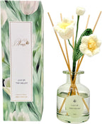 VANGIE Lily of The Valley Reed Diffuser for Home | Fresh Floral Scent | Elegant Glass Bottle with Handmade Flower | Long-Lasting, Vegan | Bedroom & Living Spaces