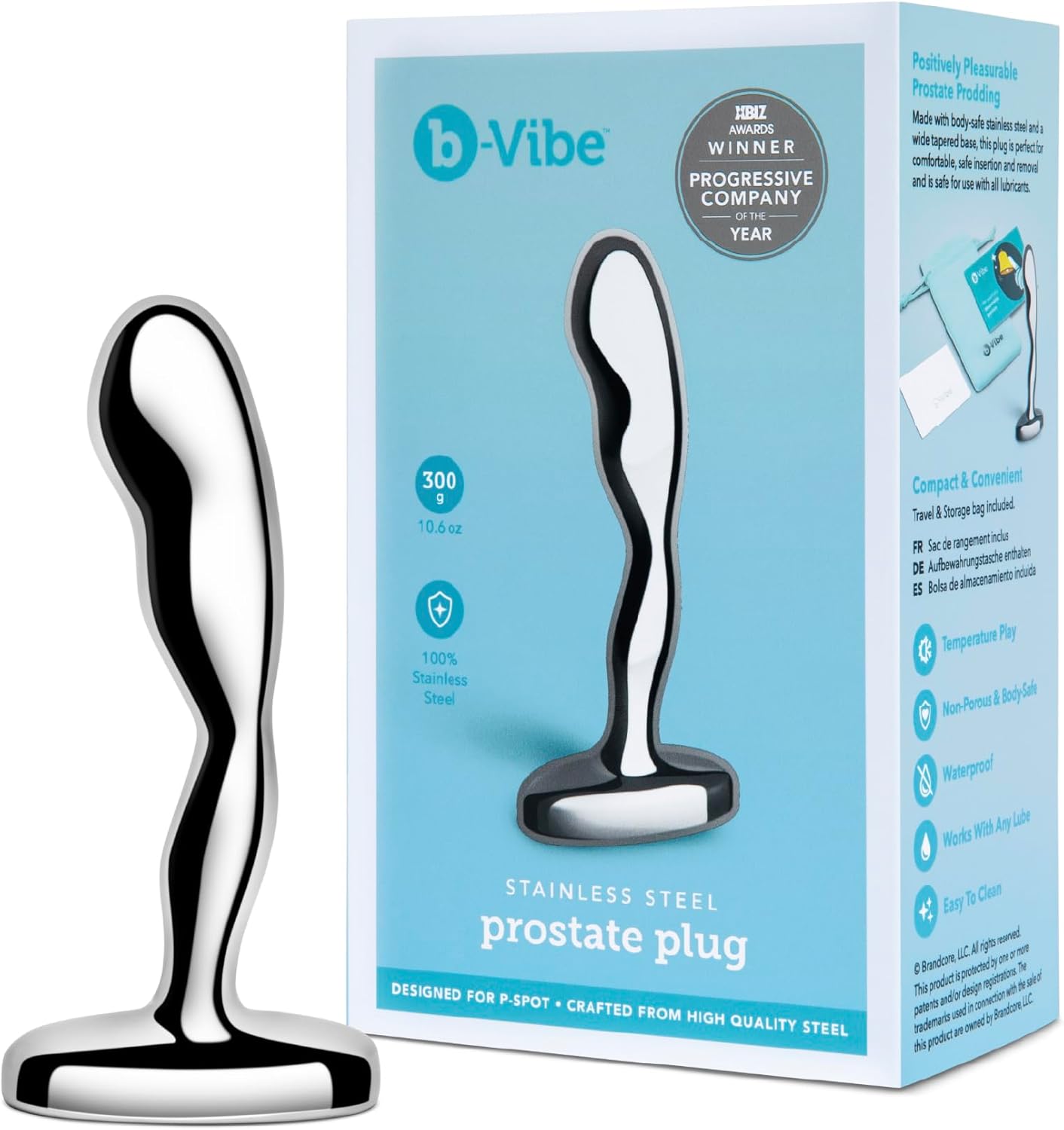 b-Vibe Stainless Steel Anal Beads Prostate Massager Anal Plug Toy, Sex Toys for Adults (Prostate Plug 300g)