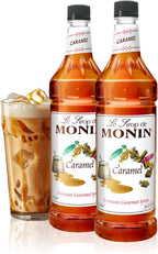 Monin - Caramel Syrup, Rich and Buttery, Great for Desserts, Coffee, and Cocktails, Gluten-Free, Non-GMO (1 Liter, 2-Pack)